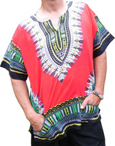 Mens Red Dashiki Shirt African Blouse Top Rap Rapper ~ Fast Shipping - £9.48 GBP