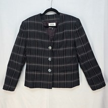 Vintage Kasper &amp; Company A.S.L. Blazer Woman 12 Gray Black Plaid 100% Wo... - $23.36