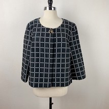 Charter Club Womens Jacket Large Black White Windowpane Open Front 3/4 S... - £15.53 GBP