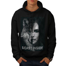 Wellcoda Beast Inside Woman Mens Hoodie, Wolf Lady Casual Hooded Sweatshirt - £25.37 GBP+