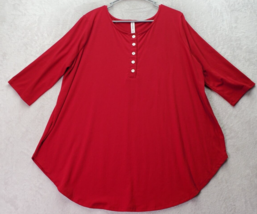 Zenana Premium Blouse Top Womens Size 2X Red Polyester Short Sleeve Henl... - £14.44 GBP