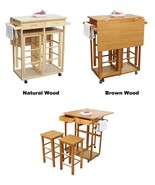 Kitchen Island Dining Cart w/ 2 Stools & Drawers Towel Rack Wood Drop Leaf Table - £101.23 GBP - £102.78 GBP