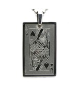 Queen of Spades Card Design Metal Beaded Necklace - 4 x 2.5 cm Pendant - £9.37 GBP