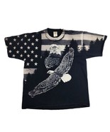 Vintage 90s Art Unlimited All over Double Sided Eagle Flag Shirt Size Large - $25.64 CAD