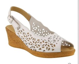 Spring Step Footsie Slingback Sandals Wedge White Leather Sz 10 Italy - $28.04