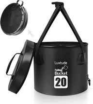 Collapsible Bucket With Lid 5 Gallon Portable Camping With Carry Bag Black-20l - £26.19 GBP