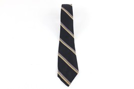 Vintage 40s 50s Rockabilly Pure Dye Silk Striped 4 Fold Neck Tie Wedding Black - £19.37 GBP