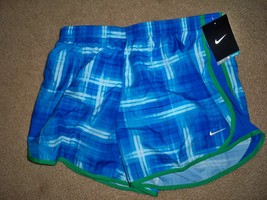 Girls Youth Kids Nike Running Shorts Blue Plaid Elastic Waistband New $34 - £17.57 GBP