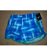 GIRLS YOUTH KIDS NIKE RUNNING SHORTS BLUE PLAID ELASTIC WAISTBAND NEW $34 - £17.62 GBP