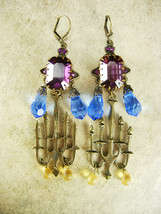 Gothic Earrings LONG chandelier Amethyst glass candelabra spooky haunted house j - £66.88 GBP