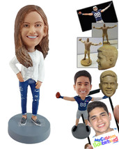 Personalized Bobblehead Trendy gal with a nice sweater, ripped jeans and loafers - £71.96 GBP