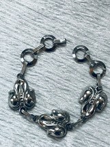 Vintage Sterling Silver Signed &amp; Hollow Leaf with Open Circle Link Bracelet – ma - £26.04 GBP