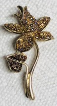 Vintage Pin Brooch Aurora Borealis Rhinestone Gold Flower - £14.03 GBP