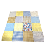 Vintage Baby Blanket Handmade Baby Boy Yellow Blue NFL Fabric Square Thr... - $734.01 MXN