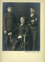 Frank Scott Clark Portrait signed 1919 Mother &amp; 2 Sons in Army &amp; Navy Uniforms - $496.24