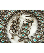 Vintage Taxco JSF Mexico Sterling Silver Petit-Point Turquoise Link Parure Set N - $720.00
