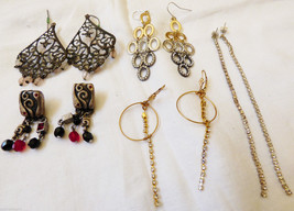 Lot of 5 fancy pretty rhinestones dangle charming beads earrings - $28.71