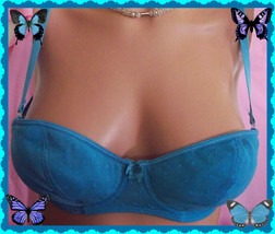 36B Blue Turquoise Mesh Moon RARE Victorias Secret VINTAGE Balconet UW pad Bra - £18.77 GBP