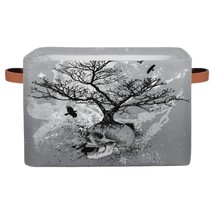 Skull Halloween Storage Basket, Watercolor Tree Crow Foldable Storage Bin With H - $33.99