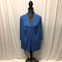 Worthington Top Womens Size 1X Blue Black Honeycomb Pattern Stretchy Blouse - $18.61