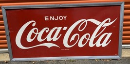 1960s Tin Enjoy Coca Cola Sign Huge 68x34 Framed - £944.11 GBP