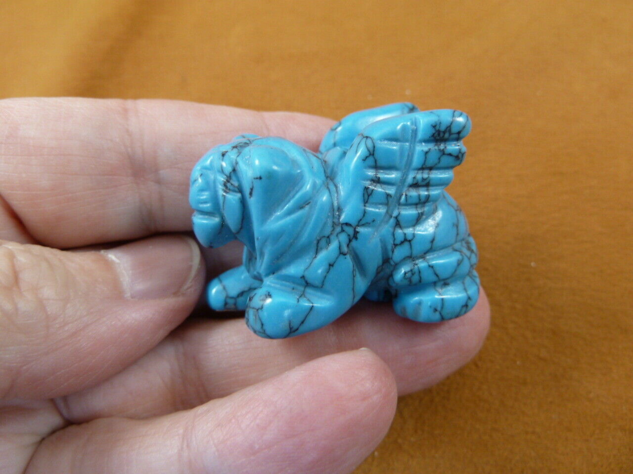 (Y-LIO-GA-WA-554) Blue Howlite LION GARGOYLE gemstone carving mythical  ... - $14.01