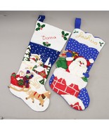 Lot of 2 Vintage Bucilla Felt Sequin Christmas Stockings Blue White Deco... - $82.99