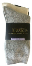 Cashmere Blend Wool Ladies Socks Luxe 2 Pair Diamond Pattern Gray Plain ... - £28.82 GBP