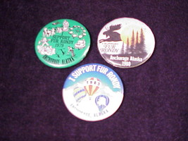 Lot of 3 I Support Fur Rondy Pinback Buttons, Pins, Anchorage Alaska, 79, 80, 83 - £6.21 GBP