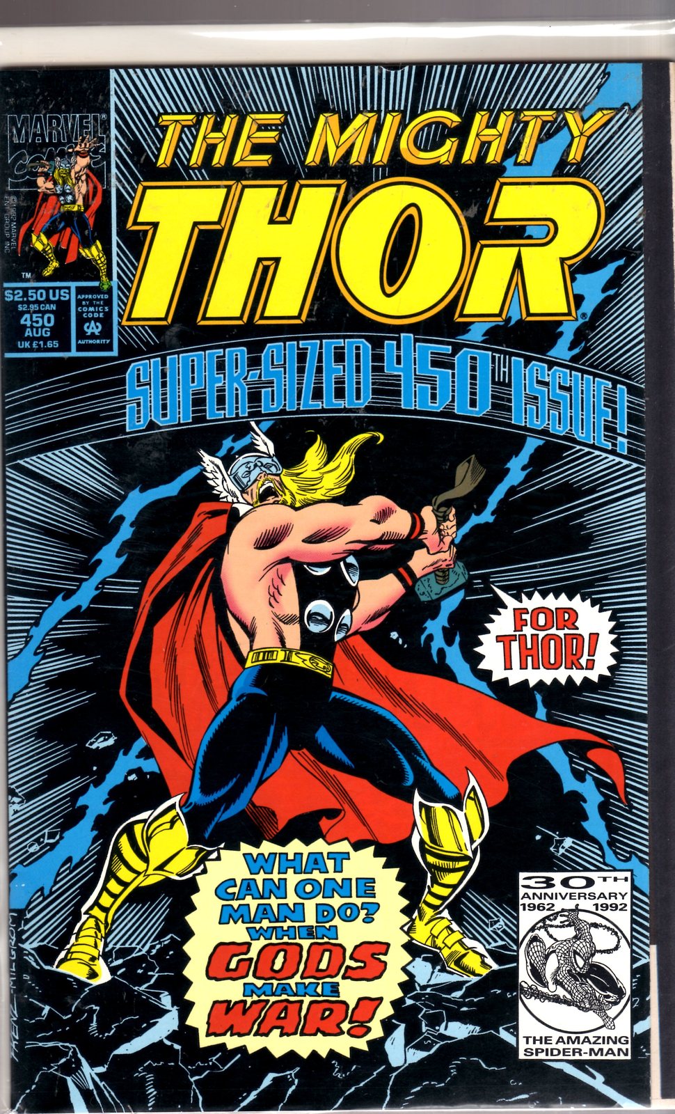 Marvel Comiics - The Mighty Thor #450 What Can One Man Do? When Gods Make War!  - $8.00