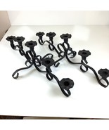 Set of 2 Vtg Candelabra Candleholders Black Ribbon Wrought Iron Rustic 5... - £48.53 GBP