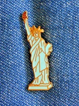 Aqua Cloisonne Enamel Gold-tone Statue of Liberty Pin 1980s vintage 1 1/4&quot; - £10.12 GBP