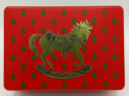 Enesco Christmas Decorative Tin Container w/Lid Rocking Horse Japan 1985 Vintage - £10.11 GBP