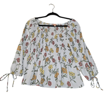 Rabbit Rose Womens Medium Blouse Floral Pleats Tie Sleeves Flowy Boho Pe... - $10.58