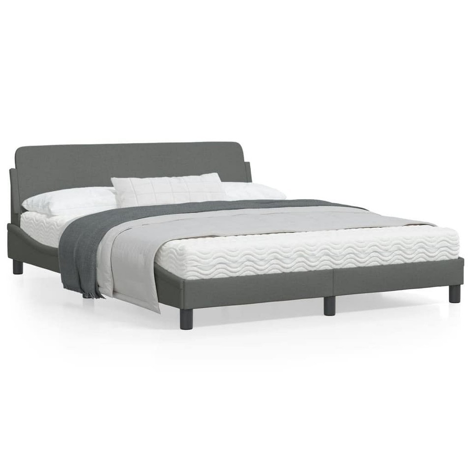 vidaXL Bed Frame Dark Gray Polyester Fabric, Metal, Solid Pine Wood, Ply... - $276.96