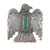 c1930&#39;s Navajo #8 Turquoise Stamped silver Thunderbird belt buckle - £973.45 GBP