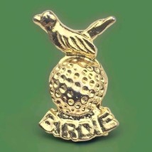 Birdie Golf Award Pin Vintage Gold Tone Figural Bird Perched On Ball - $9.95