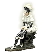 9.13 Inch Female Jester Holding Mask Statue Figurine, Black and White - £42.93 GBP