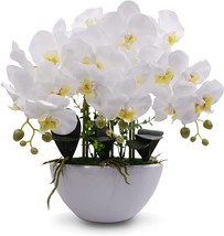 Indoor Faux Orchid Artificial Flowers With A White Ceramic Vase, Artificial - £41.54 GBP