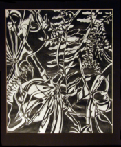 Plants Abstract Ebony Pencil Drawing 8&quot; x 10&quot; - £23.70 GBP