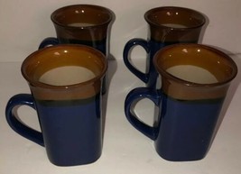 4 Royal Norfolk Fine Stoneware Tall Latte Coffee Mugs Blue/Brown Lg 12 O... - $59.28