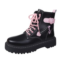 Women&#39;s Boots New Fashion Thick Sole PU Shoes Leather Lace Up Square Heel Round  - £27.56 GBP