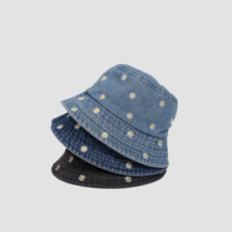 Daisy Embroidered Cowboy Bucket Hats, Vacation Beach Hat, Women Accessories - £15.68 GBP