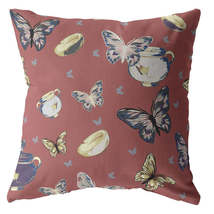 18&quot; Copper Rose Butterflies Zippered Suede Throw Pillow - £59.92 GBP