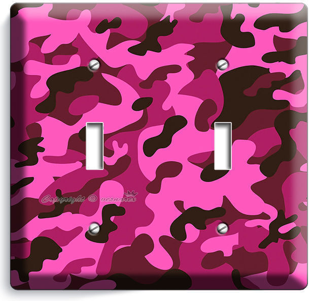 PINK RED CAMO CAMOUFLAGE DOUBLE LIGHT SWITCH WALL PLATE GIRLS TV ROOM DECORATION