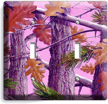 Pink Oak Leaves Mossy Tree Camo Camouflage Double Light Switch Plate Girls Room - £11.31 GBP