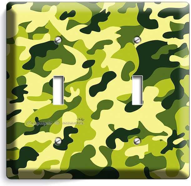 GREEN MILITARY ARMY CAMO CAMOUFLAGE DOUBLE LIGHT SWITCH WALL PLATE MAN CAVE DECO