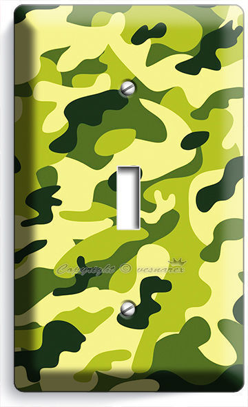 GREEN MILITARY ARMY CAMO CAMOUFLAGE SINGLE LIGHT SWITCH WALL PLATE MANCAVE DECOR