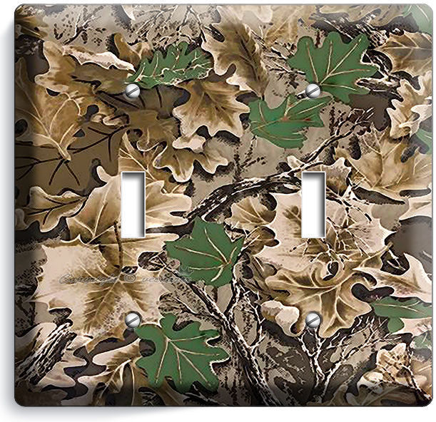 OAK TREE MOSSY CAMO CAMOUFLAGE DOUBLE LIGHT SWITCH WALL PLATE WOODS CABIN DECOR
