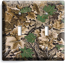 Oak Tree Mossy Camo Camouflage Double Light Switch Wall Plate Woods Cabin Decor - £11.17 GBP